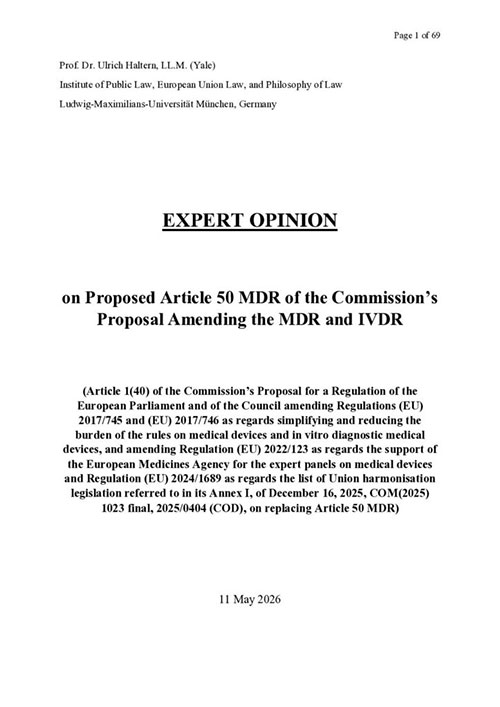 EXPERT OPINION on Proposed Article 50 MDR of the Commission’s Proposal Amending the MDR and IVDR